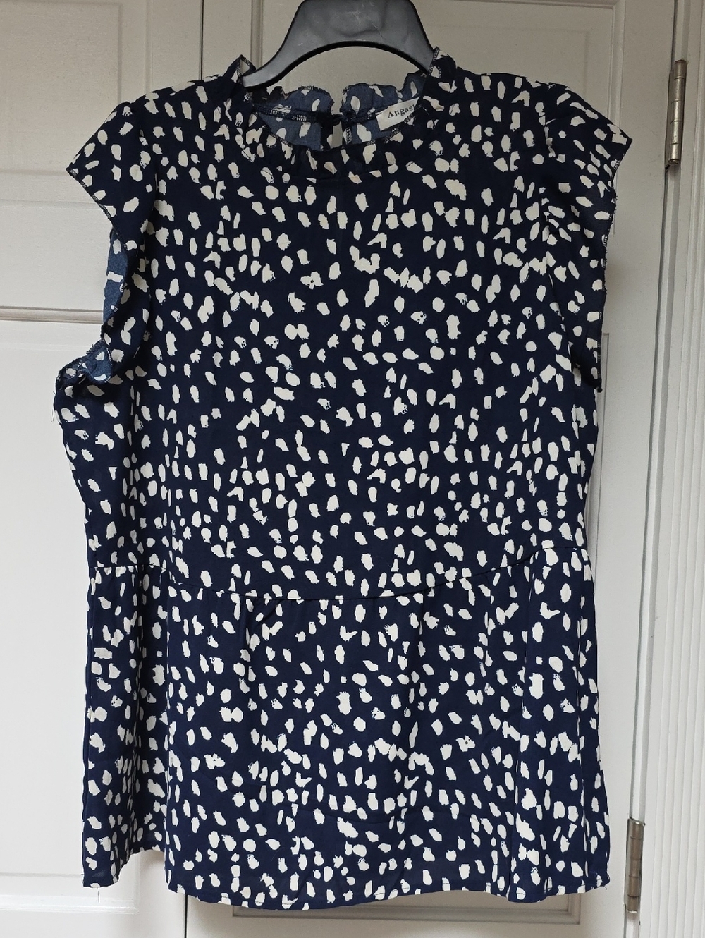 Navy & White Printed Cap-Sleeve Blouse